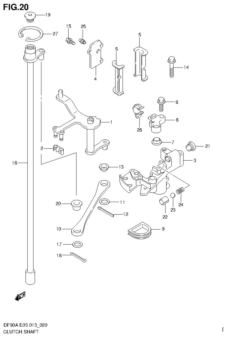 Suzuki DF80A, DF90A CLUTCH SHAFT parts diagram